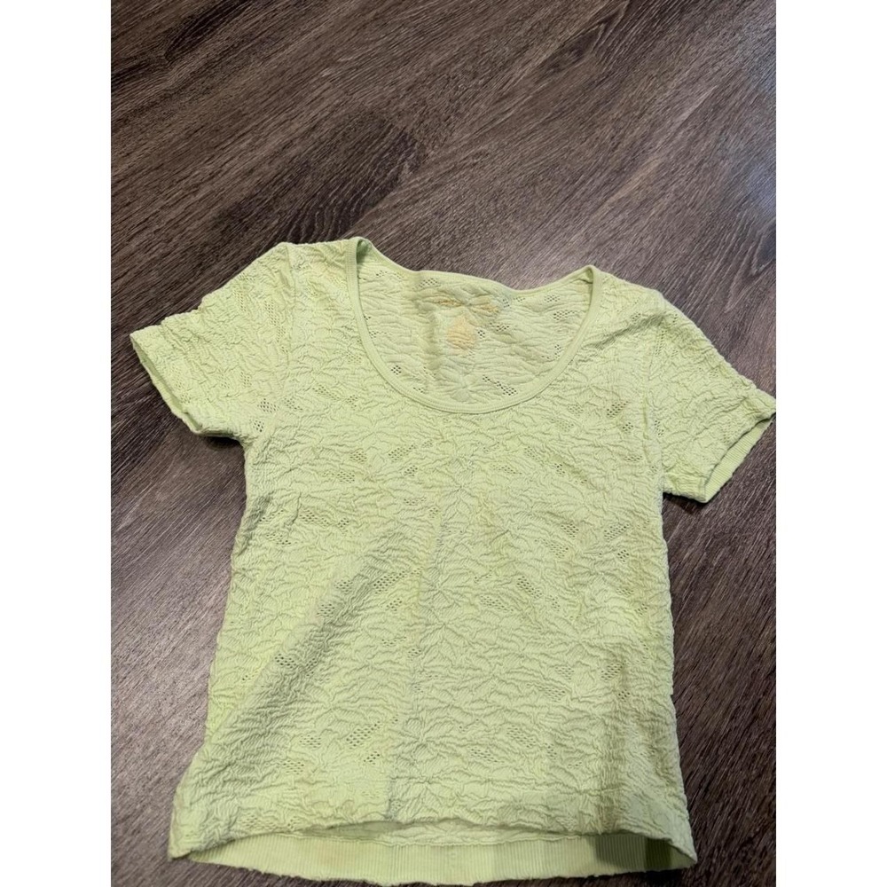 Gypsy Jade Lime Green Popcorn Textured Floral Pointelle Scoop Neck Top XS/S